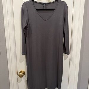 Eileen Fisher v-neck long sleeve gray dress—Size small